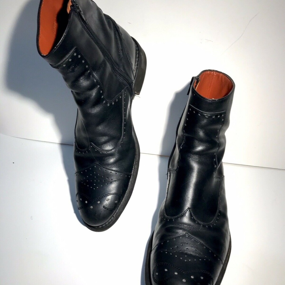 Mens Paraboot Black Brogue Zip Side Boot France Si